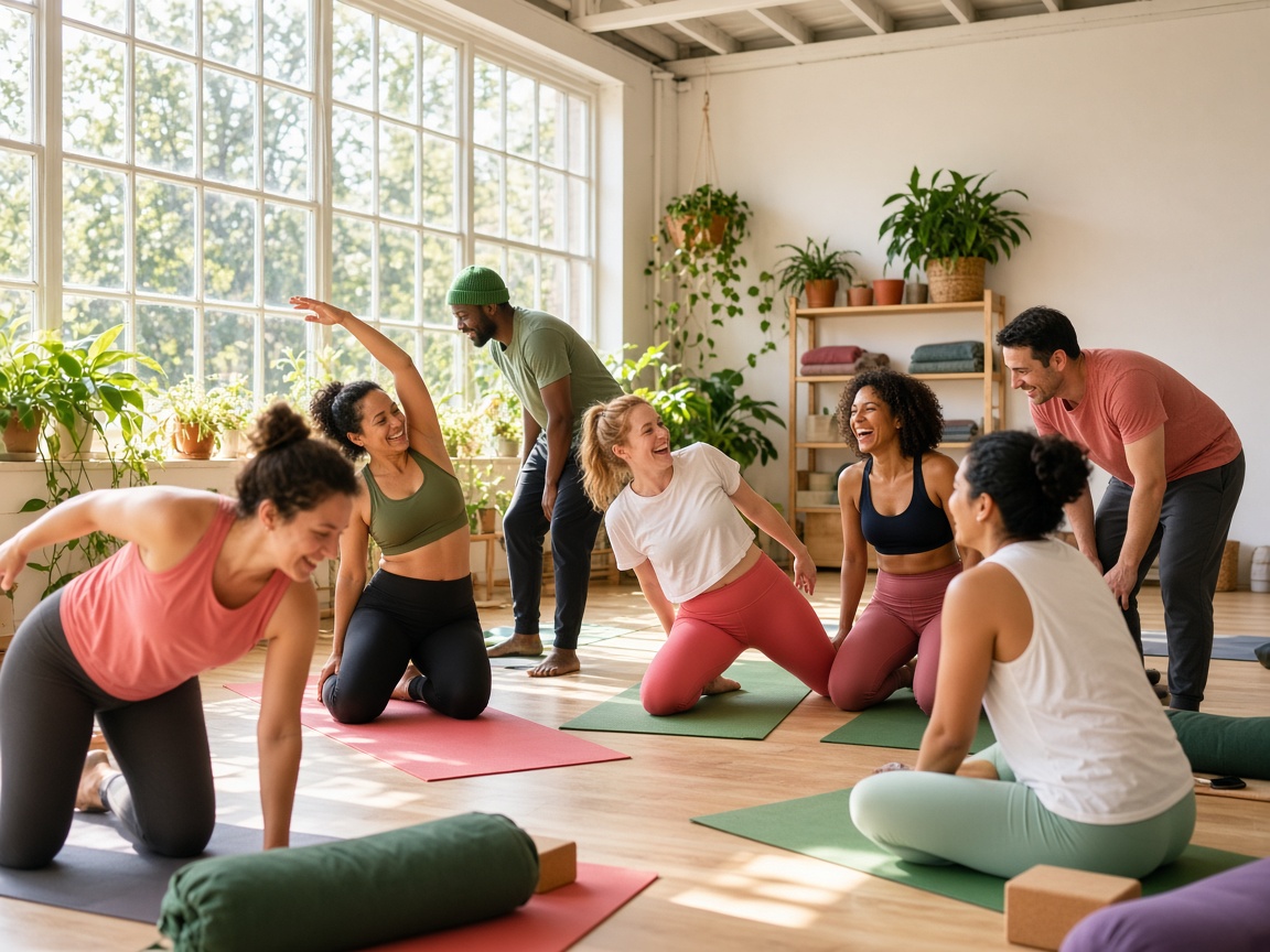 A small group laughing through a movement workshop